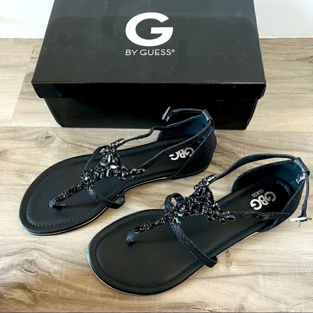 NWT G by Guess Deers black jeweled BLING sandals size 11 & 10. Glitter upper